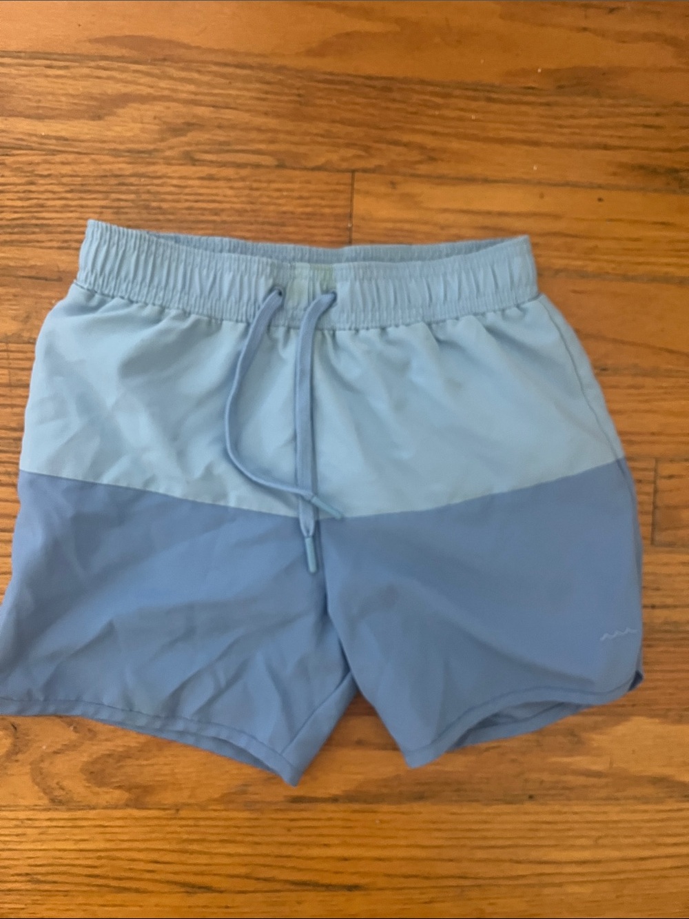 Kids minnow size 9/10y Two-Tone Light Blue Swim Trunks with Drawstring